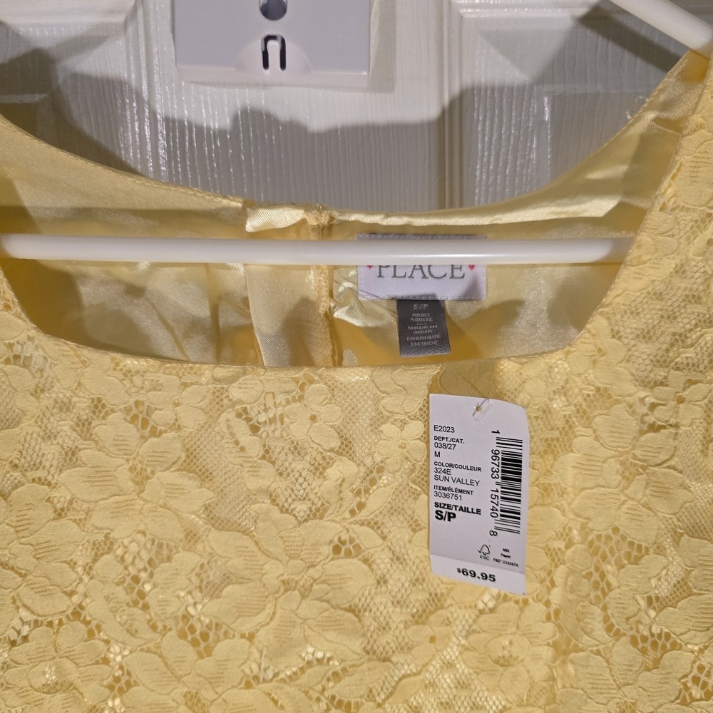 Children's Place Yellow Floral Lace Shift Dress Short Sleeve Sun Valley S/P NWT - Picture 4 of 5